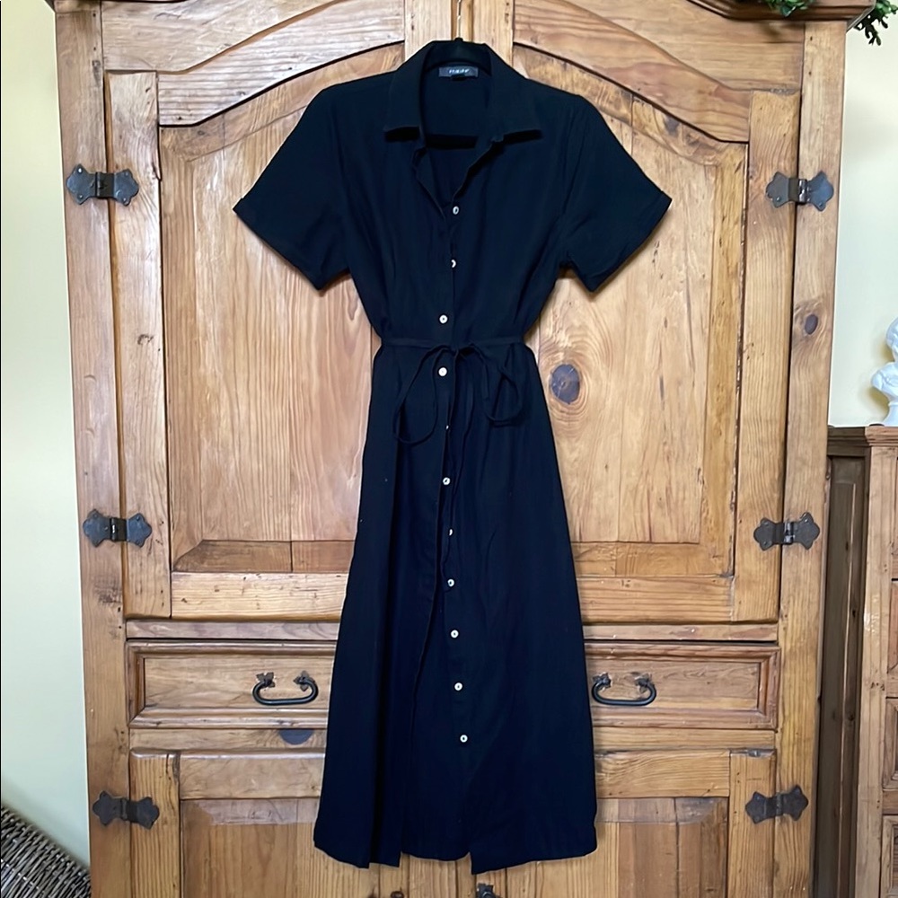 Cotton Classic Black Button-Up Dress